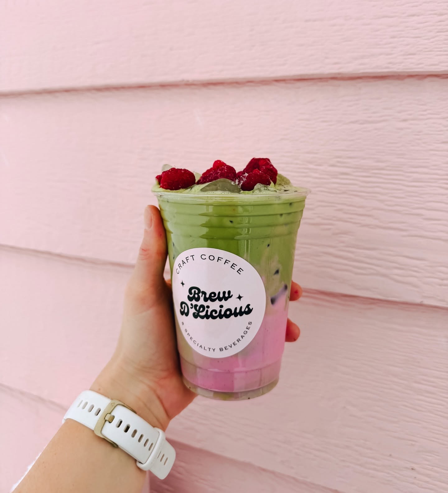 Matcha with raspberry at the Brew D'Licious pink hut