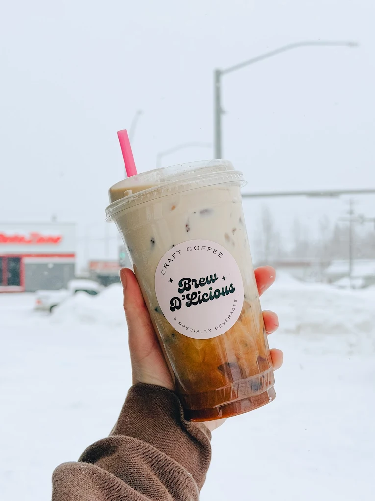 Iced Brew D'Licious craft coffee held up in the Anchorage snow